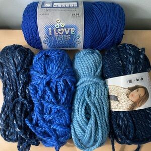 Blue Yarn Bundle Yarn Destash Wool Blend Lion brand yarn wool ease